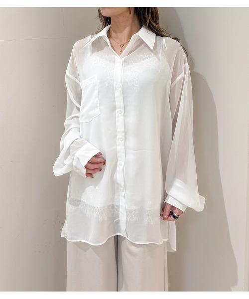 Desert　Rose（デザートローズ）の「【DESERT ROSE/デザートローズ】シアーオーバーサイズシャツ（シャツ/ブラウス・レディース・ホワイト・FREE）」の5枚目の写真