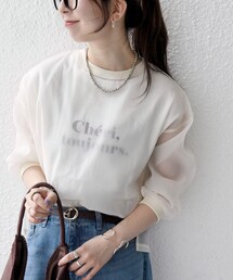 SHIPS any:〈手洗い可能〉シアー ワイド トップス × フレンチ ロゴ TEE