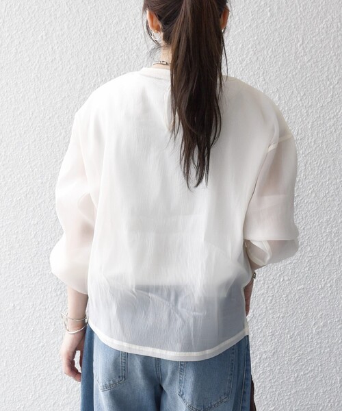 SHIPS any(シップス エニィ)の「SHIPS any:〈手洗い可能〉シアー ワイド トップス × フレンチ ロゴ TEE(シャツ/ブラウス・レディース・ブラック/ナチュラル/キャメル・ONE SIZE)」の10枚目の写真