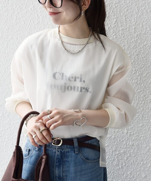 SHIPS any(シップス エニィ)の「SHIPS any:〈手洗い可能〉シアー ワイド トップス × フレンチ ロゴ TEE(シャツ/ブラウス・レディース・ブラック/ナチュラル/キャメル・ONE SIZE)」の11枚目の写真