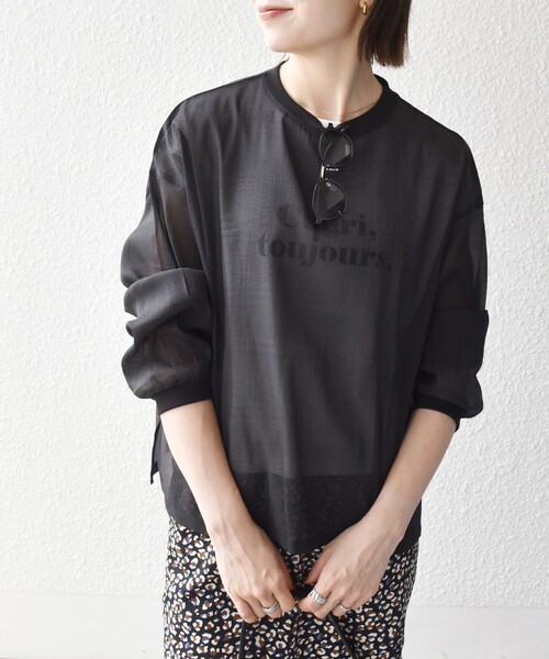 SHIPS any(シップス エニィ)の「SHIPS any:〈手洗い可能〉シアー ワイド トップス × フレンチ ロゴ TEE(シャツ/ブラウス・レディース・ブラック/ナチュラル/キャメル・ONE SIZE)」の19枚目の写真