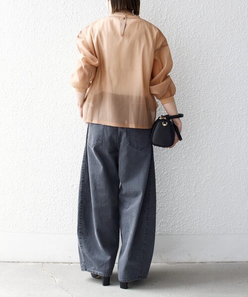 SHIPS any(シップス エニィ)の「SHIPS any:〈手洗い可能〉シアー ワイド トップス × フレンチ ロゴ TEE(シャツ/ブラウス・レディース・ブラック/ナチュラル/キャメル・ONE SIZE)」の21枚目の写真