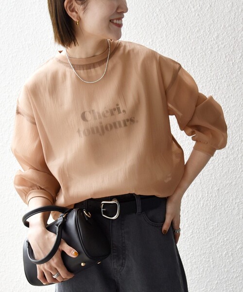 SHIPS any(シップス エニィ)の「SHIPS any:〈手洗い可能〉シアー ワイド トップス × フレンチ ロゴ TEE(シャツ/ブラウス・レディース・ブラック/ナチュラル/キャメル・ONE SIZE)」の22枚目の写真