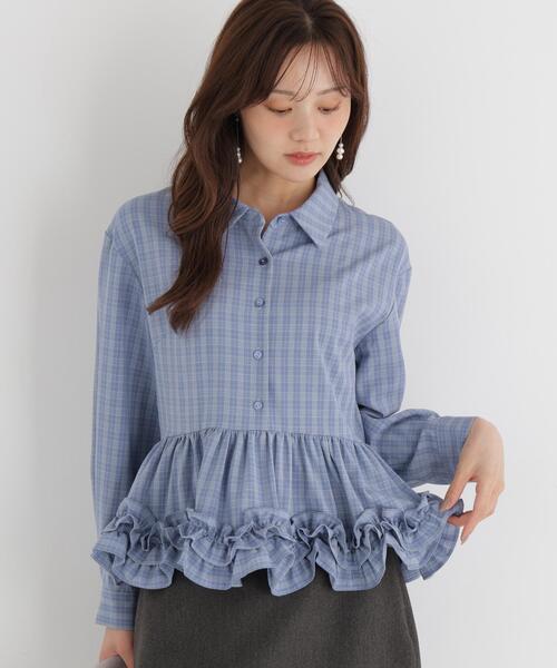 PROPORTION BODY DRESSING(プロポーションボディドレッシング)の「<a>ペプラムフリルブラウス / 1216210902(シャツ/ブラウス・レディース・ブルー/ホワイト/ブラック・FREE)」の3枚目の写真