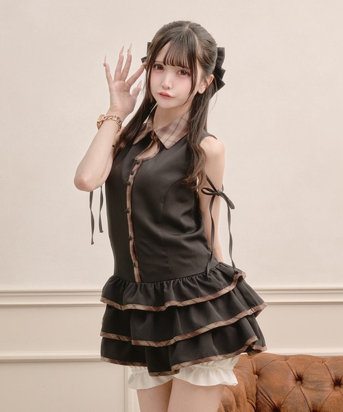 Pal elfy(パルエルフィー)の「パンツ付きデザインチェックワンピース(ワンピース・レディース・ベージュ/ブラック・フリー)」の3枚目の写真