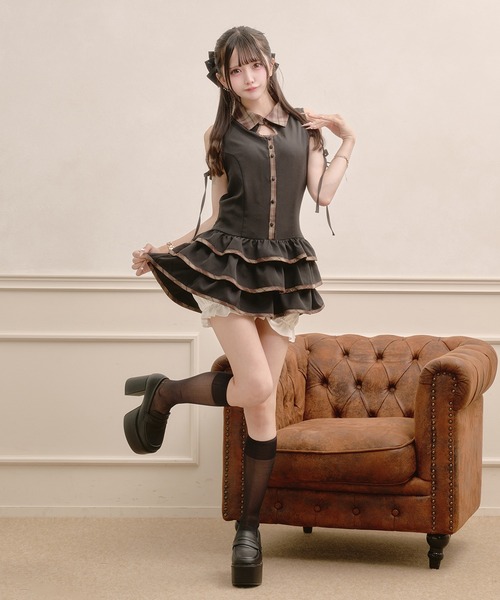 Pal elfy(パルエルフィー)の「パンツ付きデザインチェックワンピース(ワンピース・レディース・ベージュ/ブラック・フリー)」の15枚目の写真