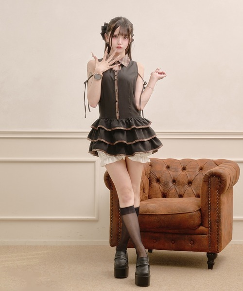 Pal elfy(パルエルフィー)の「パンツ付きデザインチェックワンピース(ワンピース・レディース・ベージュ/ブラック・フリー)」の11枚目の写真