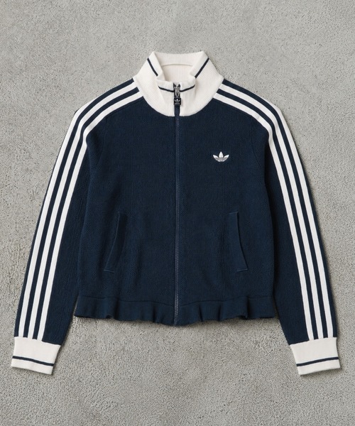 adidas(アディダス)の「【adidas/アディダス】透かし編みニットトラックジャケット(ジャージ・レディース・オフホワイト/インディゴブルー・M)」の4枚目の写真