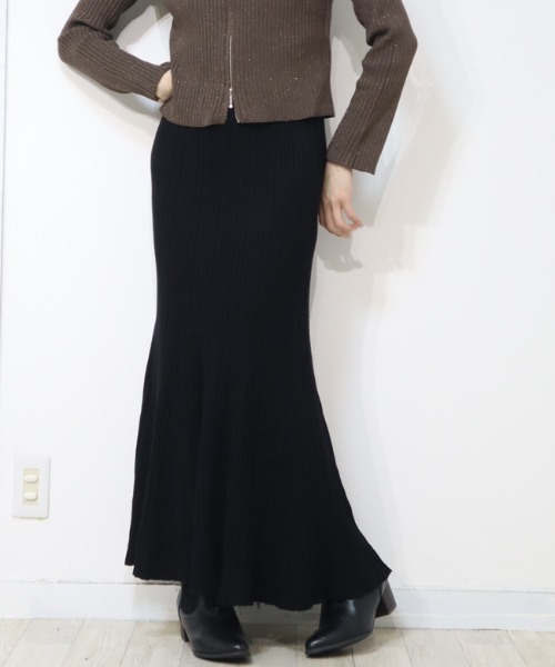 DISKEEN SURE(ディスキーンシュアー)の「上品大人のくびれシルエット!リブニットマーメイドロングスカート(スカート・レディース・ブラック・FREE)」の8枚目の写真
