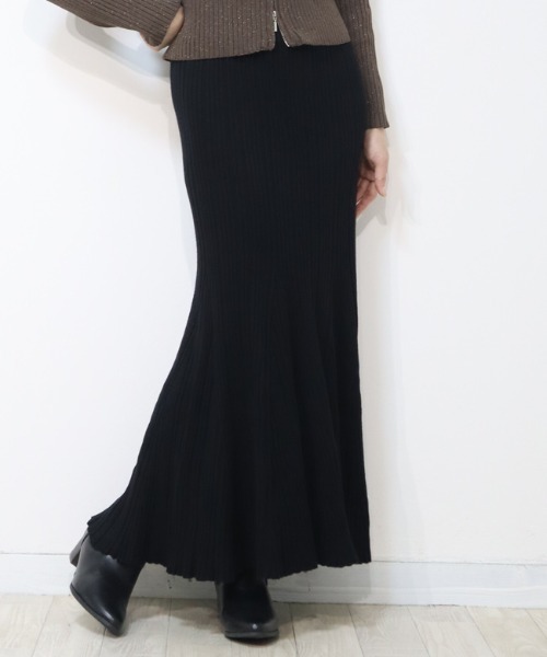 DISKEEN SURE(ディスキーンシュアー)の「上品大人のくびれシルエット!リブニットマーメイドロングスカート(スカート・レディース・ブラック・FREE)」の5枚目の写真