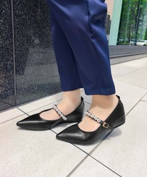 結婚式パンプス ヒール 低め 太め パール ストラップ ローヒール シューズ パーティー