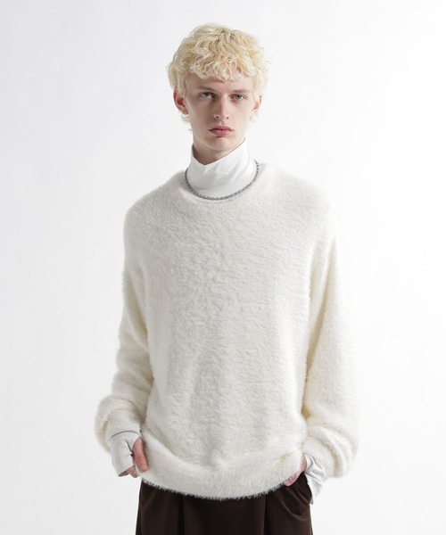 HARE(ハレ)の「フェザーシャギーニットプルオーバー(HARE)(ニット/セーター・メンズ・ホワイト/ブラック/パープル/グレー/レッド/ベージュ・MEDIUM/SMALL)」の1枚目の写真