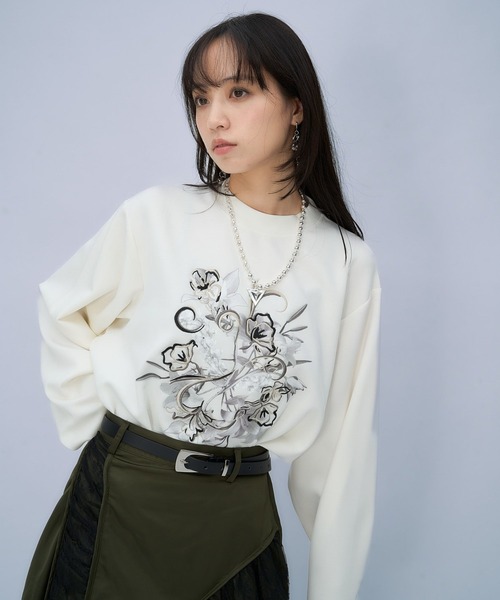 HARE(ハレ)の「フラワーシシュウカットソー(HARE)(Tシャツ/カットソー・レディース・ブラック/ホワイト・FREE)」の16枚目の写真
