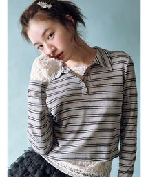 バックオープンヘンリーネックカットトップス（Tシャツ/カットソー