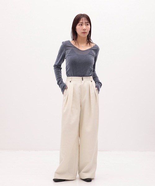 PUBLIC TOKYO(パブリックトウキョウ)の「【26年秋の新作】ニドムツイルワイドパンツ(その他パンツ・レディース・ダークグレー/アイボリー・2/1)」の8枚目の写真