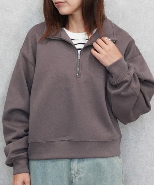 SELECT LEVERY(セレクトリベリー)の「パフダンボールハーフジッププルオーバー(スウェット・レディース・ブラウン/アイボリー/ブラック/グレー・LARGE/MEDIUM)」の4枚目の写真