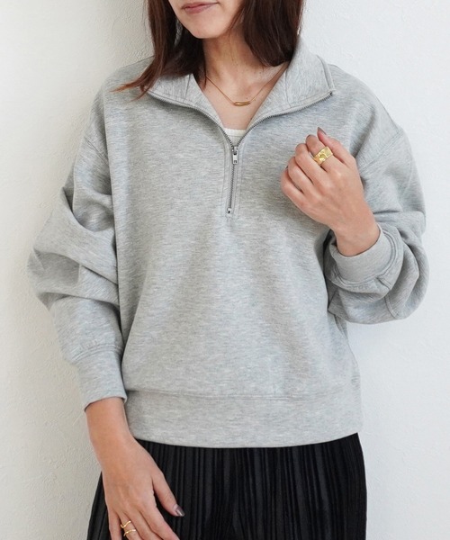 SELECT LEVERY(セレクトリベリー)の「パフダンボールハーフジッププルオーバー(スウェット・レディース・ブラウン/アイボリー/ブラック/グレー・LARGE/MEDIUM)」の3枚目の写真