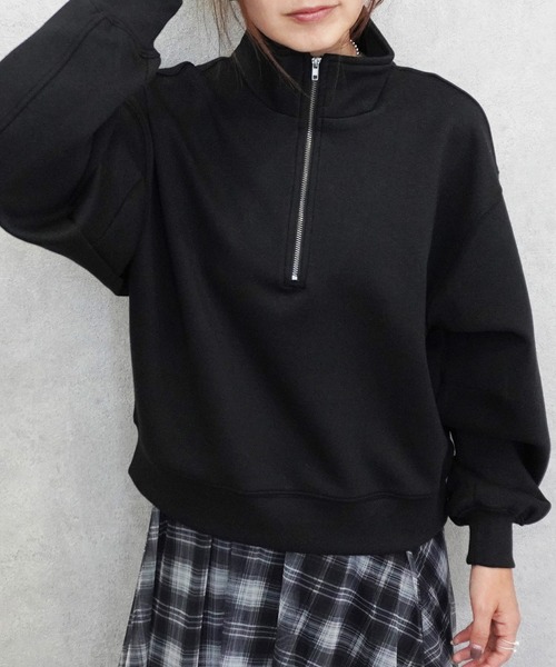 SELECT LEVERY(セレクトリベリー)の「パフダンボールハーフジッププルオーバー(スウェット・レディース・ブラウン/アイボリー/ブラック/グレー・LARGE/MEDIUM)」の2枚目の写真