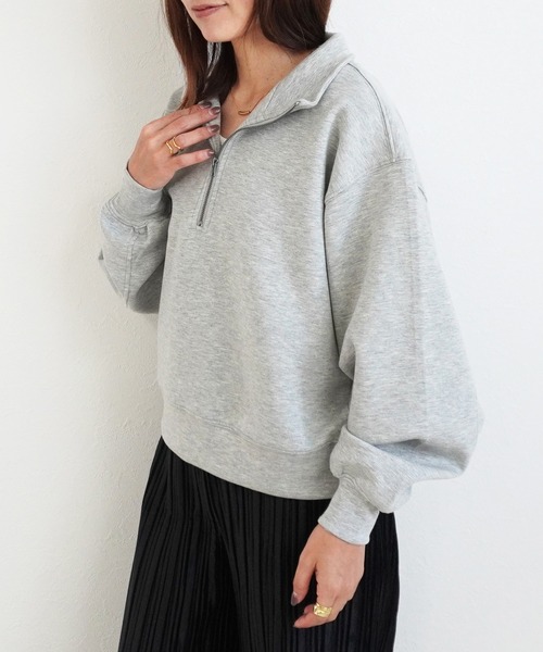 SELECT LEVERY(セレクトリベリー)の「パフダンボールハーフジッププルオーバー(スウェット・レディース・ブラウン/アイボリー/ブラック/グレー・LARGE/MEDIUM)」の17枚目の写真