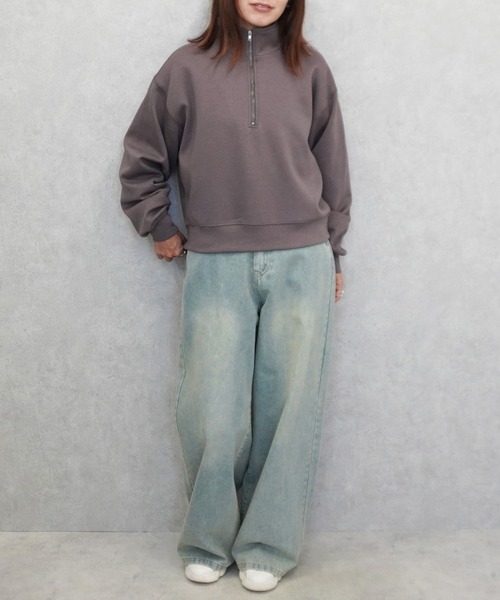 SELECT LEVERY(セレクトリベリー)の「パフダンボールハーフジッププルオーバー(スウェット・レディース・ブラウン/アイボリー/ブラック/グレー・LARGE/MEDIUM)」の10枚目の写真