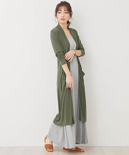 Pierrot（ピエロ）の「UVカットロングトッパーカーディガン 吸汗速乾 カーデ（カーディガン/ボレロ・レディース・ブラック/ブラウン系その他/モカ/ベージュ/ネイビー/ブルー系その他/カーキオリーブ/杢グレー/スモークピンク/ブルー系その他2・L/M）」の7枚目の写真