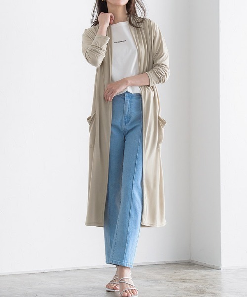 Pierrot（ピエロ）の「UVカットロングトッパーカーディガン 吸汗速乾 カーデ（カーディガン/ボレロ・レディース・ブラック/ブラウン系その他/モカ/ベージュ/ネイビー/ブルー系その他/カーキオリーブ/杢グレー/スモークピンク/ブルー系その他2・L/M）」の6枚目の写真