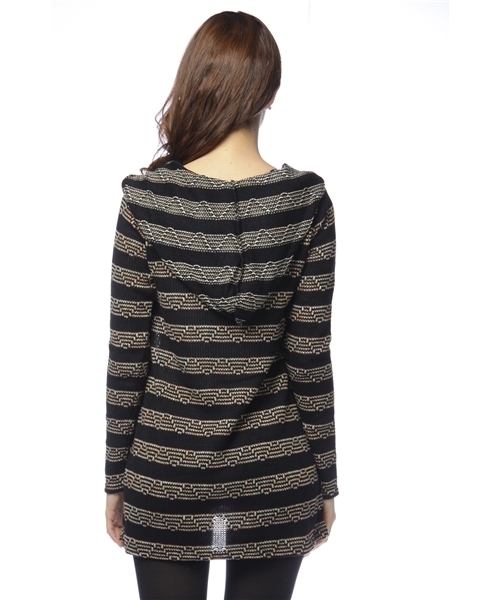 SLY LANG（スライラング）の「ステッチボーダーフードOP（ワンピース・レディース・グレー/マルチ・1/2）」の4枚目の写真