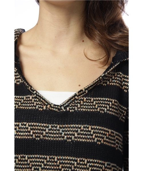 SLY LANG（スライラング）の「ステッチボーダーフードOP（ワンピース・レディース・グレー/マルチ・1/2）」の5枚目の写真