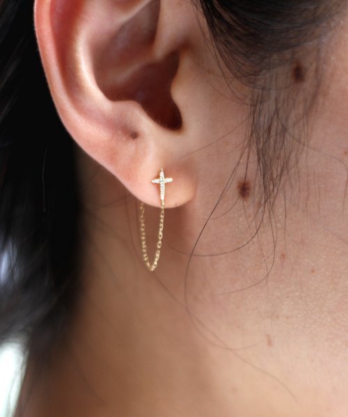Lilas \u0026 AUTHENTIC クロスダイヤUチェーンピアスK10 2P(ピアス