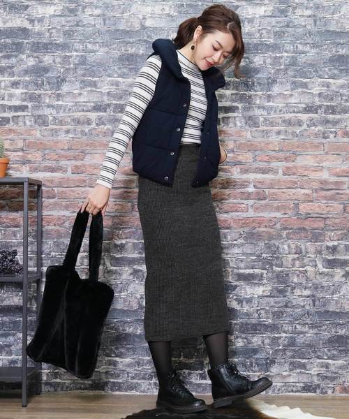 reca（レカ）の「リブニット ウエストゴムタイトスカート（スカート・レディース・ブラック/ライトグレー/ダークグレー/ネイビー/ボルドー・FREE）」の3枚目の写真