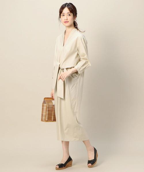 BEAUTY&YOUTH UNITED ARROWS（ビューティーアンドユースユナイテッドアローズ）の「BY フロントリボン7分袖ワンピース（ワンピース・レディース・ベージュ/イエロー/ネイビー・FREE）」の2枚目の写真