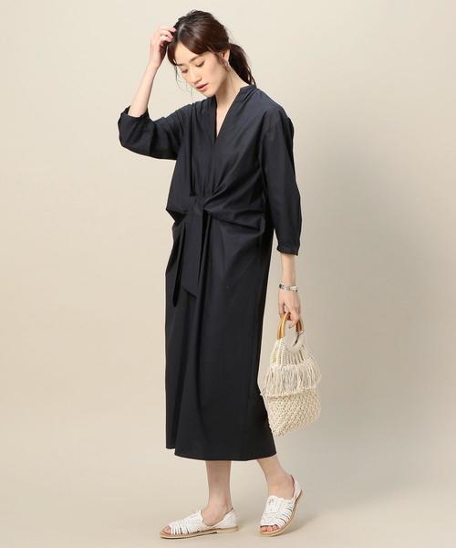 BEAUTY&YOUTH UNITED ARROWS（ビューティーアンドユースユナイテッドアローズ）の「BY フロントリボン7分袖ワンピース（ワンピース・レディース・ベージュ/イエロー/ネイビー・FREE）」の3枚目の写真