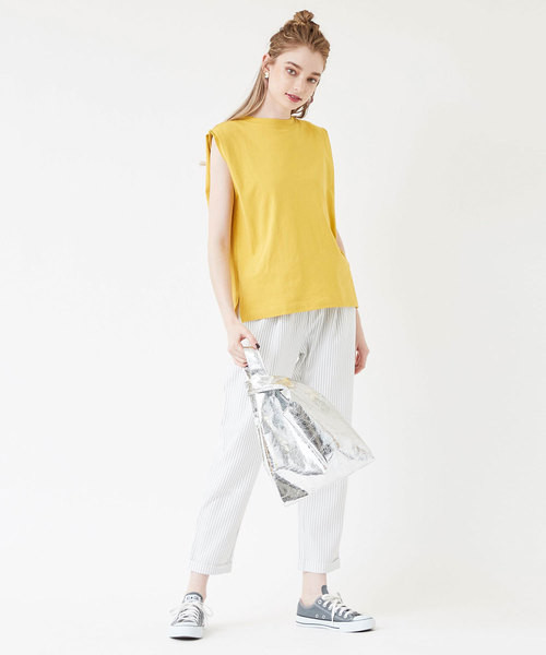 titivate（ティティベイト）の「ﾀｯｸﾉｰｽﾘｰﾌﾞｶｯﾄｿｰﾌﾟﾙｵｰﾊﾞｰ（Tシャツ/カットソー・レディース・ホワイト/ブラック/ライトブラウン/グリーン/イエロー・S/M/L）」の9枚目の写真