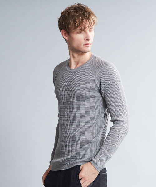 5351 POUR LES HOMMES（ゴーサンゴーイチプールオム）の「クルーネック　ワッフルプルオーバー（ニット/セーター・メンズ・ブラック/グレー/ブルー・44/48/46）」の19枚目の写真