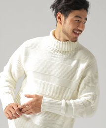 アクリルジャガードボーダータートルプルオーバー