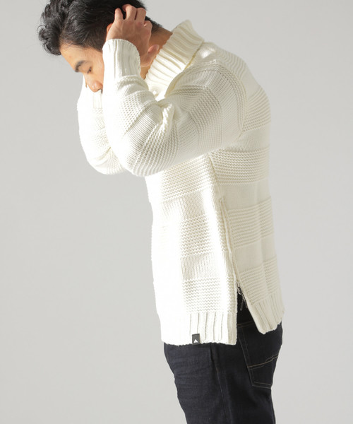 BAYFLOW（ベイフロー）の「アクリルジャガードボーダータートルプルオーバー（ニット/セーター・メンズ・ブラック/オフホワイト/カーキ・SMALL/MEDIUM/LARGE）」の12枚目の写真