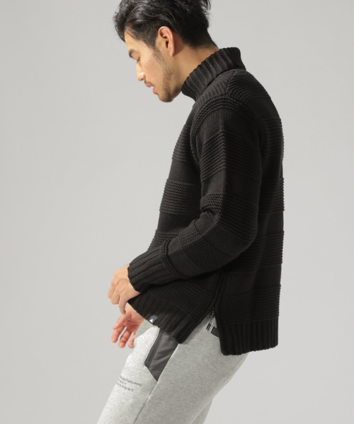 BAYFLOW（ベイフロー）の「アクリルジャガードボーダータートルプルオーバー（ニット/セーター・メンズ・ブラック/オフホワイト/カーキ・SMALL/MEDIUM/LARGE）」の17枚目の写真