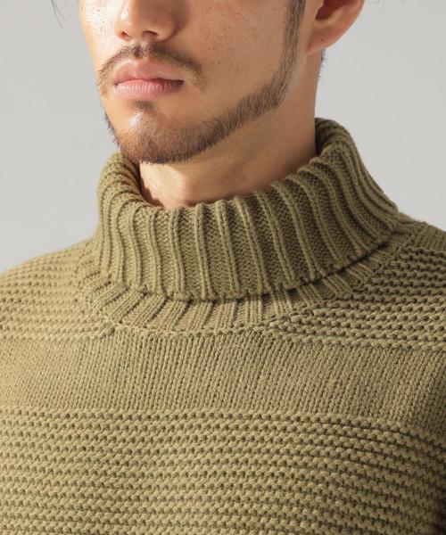 BAYFLOW（ベイフロー）の「アクリルジャガードボーダータートルプルオーバー（ニット/セーター・メンズ・ブラック/オフホワイト/カーキ・SMALL/MEDIUM/LARGE）」の6枚目の写真