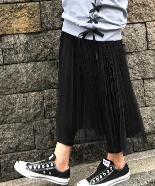 meJane（ミージェーン）の「チュール×サテンプリーツスカート（スカート・レディース・ブラック/ベージュ/グレー・フリー）」の7枚目の写真