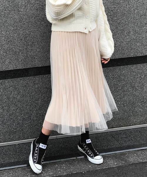 meJane（ミージェーン）の「チュール×サテンプリーツスカート（スカート・レディース・ブラック/ベージュ/グレー・フリー）」の13枚目の写真