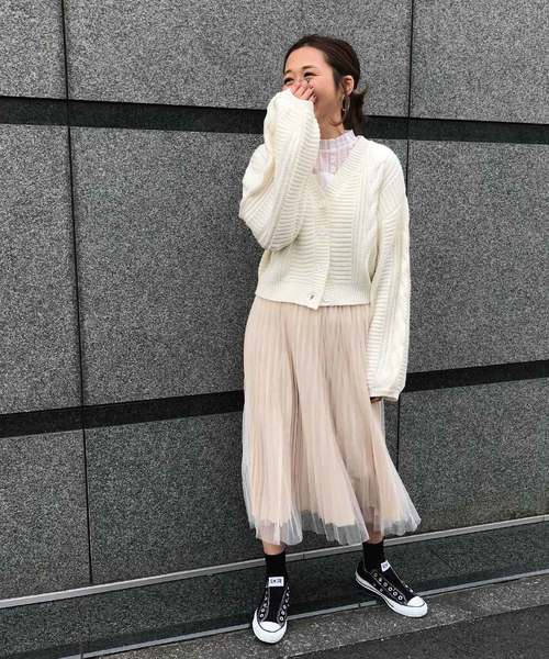 meJane（ミージェーン）の「チュール×サテンプリーツスカート（スカート・レディース・ブラック/ベージュ/グレー・フリー）」の16枚目の写真