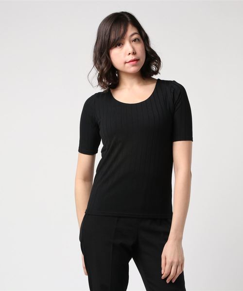 TRUDEA(トルディア)の「テレコリブ クルーネック半袖カットソー(Tシャツ/カットソー・レディース・ホワイト/チャコールグレー/ブラック/ブラウン・SMALL/MEDIUM/LARGE)」の7枚目の写真