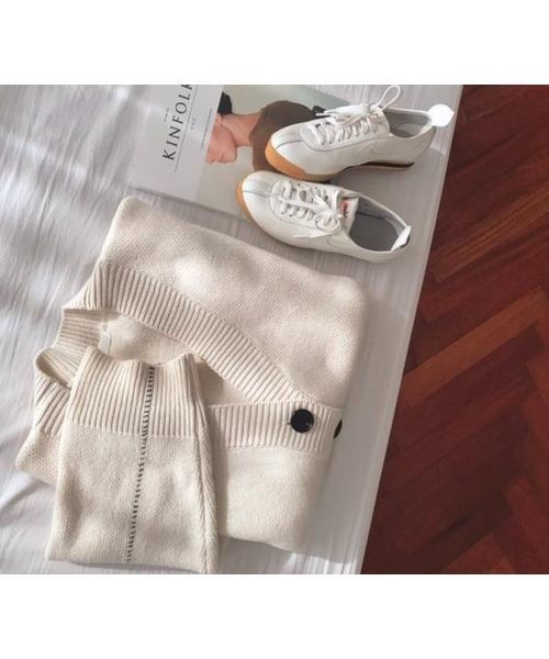 c.u.l（シーユーエル）の「【c.u.l】【2019AW】オーバーサイズ ドロップショルダー カーディガン chw560（カーディガン/ボレロ・レディース・ホワイト/グレー・FREE）」の3枚目の写真