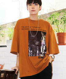 ハーフスリーブフォト&メッセージプリントオーバーサイズTシャツ