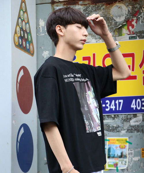NO NEED(ノーニード)の「ハーフスリーブフォト&メッセージプリントオーバーサイズTシャツ(Tシャツ/カットソー・メンズ・ホワイト/ブラック/イエロー/キャメル・フリ-)」の20枚目の写真