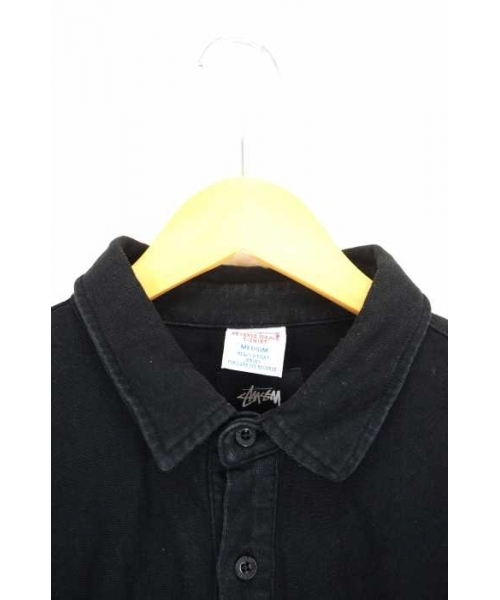 ステューシー　ワンポイント刺繍ポロシャツブラック stussy ステューシー ポロシャツ ボーダー 刺繍ロゴ ワン