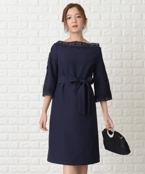 セール リボンベルト付き刺繍レース膝下丈ワンピース ドレス ドレス Lace Ladies レースレディース のファッション通販 Zozotown
