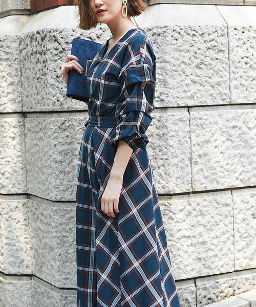 &. NOSTALGIA（アンドドットノスタルジア）の「チェック柄カシュクールマキシワンピース（ワンピース・レディース・ダークグリーン/ベージュ/ブラウン・FREE）」の21枚目の写真