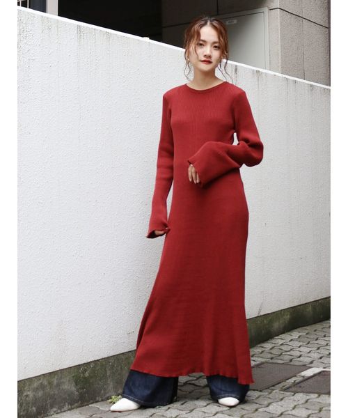 Ungrid（アングリッド）の「フレアニットワンピース（ワンピース・レディース・ブラック/ブラウン/ダークオレンジ・FREE）」の4枚目の写真