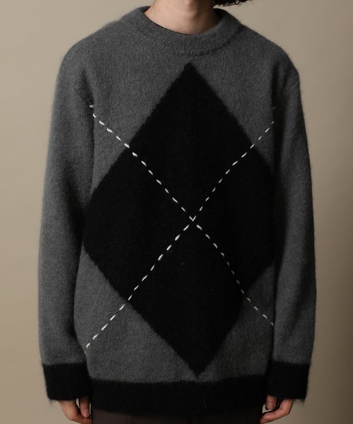 WRAPINKNOT（ラッピンノット）の「【WRAPINKNOT】別注ダイヤ柄プルオーバー（ニット/セーター・メンズ・ベージュ/ダークグレー・2/3）」の10枚目の写真